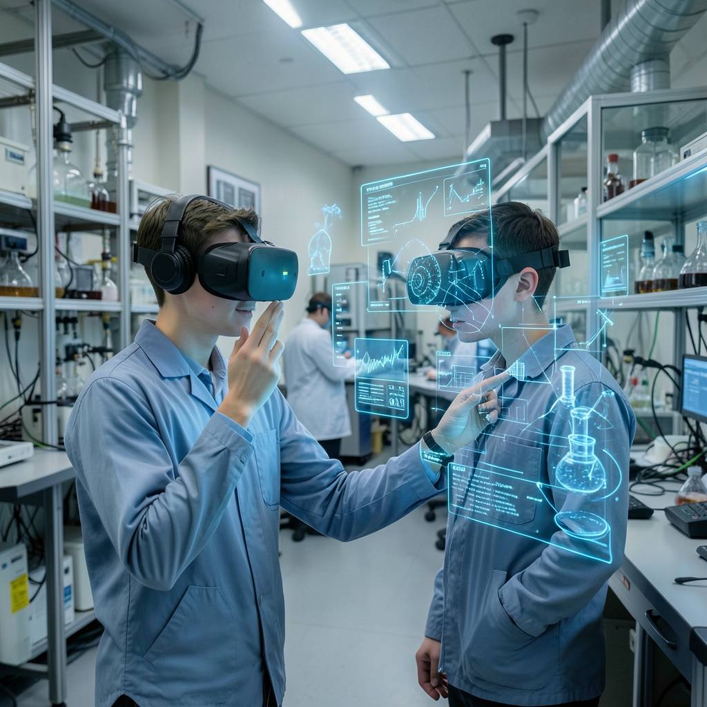 Студент взаимодействует с VR-симуляцией молекулярной биологии
