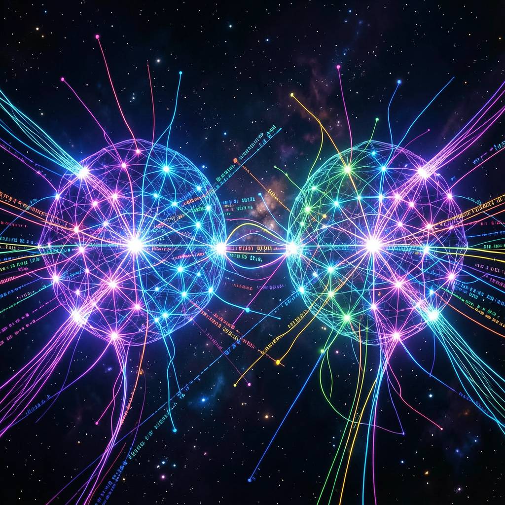 Схема гипотетического взаимодействия двух ИИ-моделей Gemini и Grok с перекрестными потоками данных и концепций